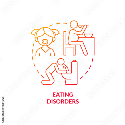 Eating disorders red gradient concept icon. Identifying teenager mental illness abstract idea thin line illustration. Abnormal eating behavior. Isolated outline drawing. Myriad Pro-Bold font used