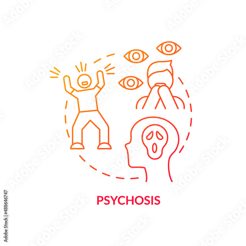 Psychosis red gradient concept icon. Teenager mental disorder diagnosis abstract idea thin line illustration. Impaired relationship with reality. Isolated outline drawing. Myriad Pro-Bold font used