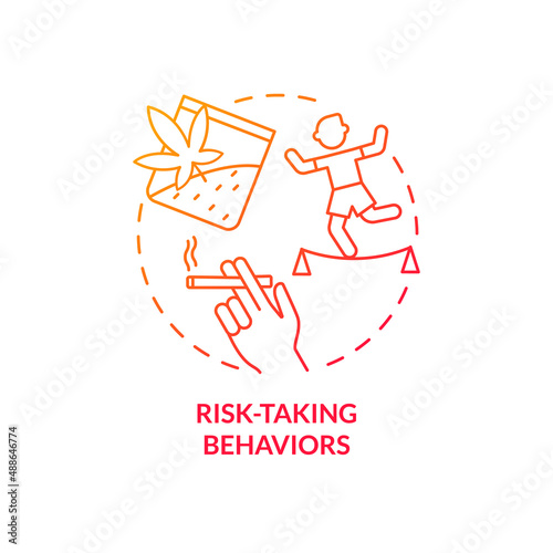 Risk-taking behaviors red gradient concept icon. Teenager mental disorder abstract idea thin line illustration. Impulsivity and thrill seeking. Isolated outline drawing. Myriad Pro-Bold font used