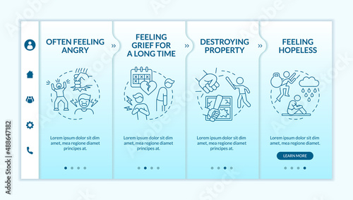 Teenage mental illness symptoms turquoise gradient onboarding template. Responsive mobile website with linear concept icons. Web page walkthrough 4 step screens. Lato-Bold, Regular fonts used