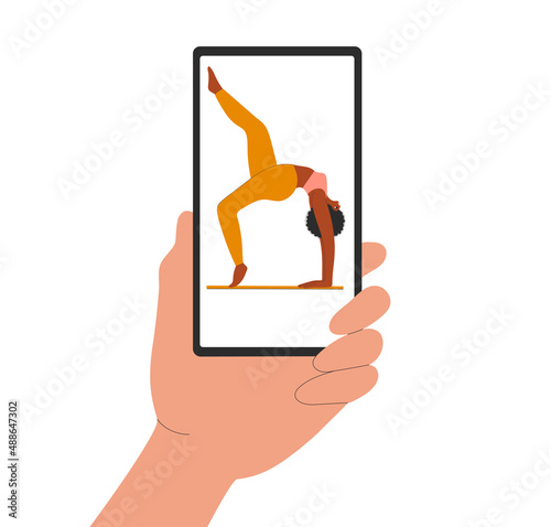African American woman doing yoga at home. 