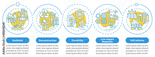 Sustainable city design blue circle infographic template. Data visualization with 5 steps. Process timeline info chart. Workflow layout with line icons. Myriad Pro-Bold, Regular fonts used