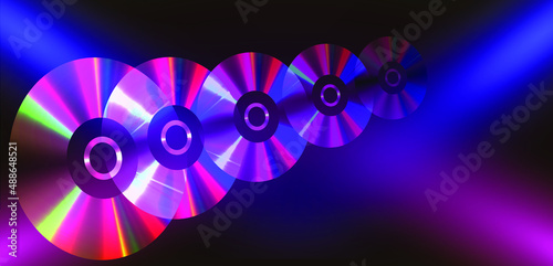 Background for a music party with neon disks and glow