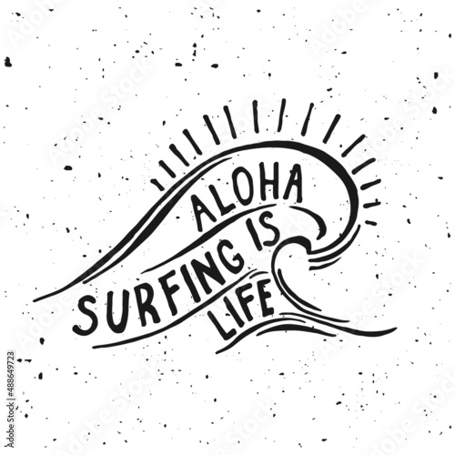 Photography Aloha surfing lettering. Vector calligraphy illustration