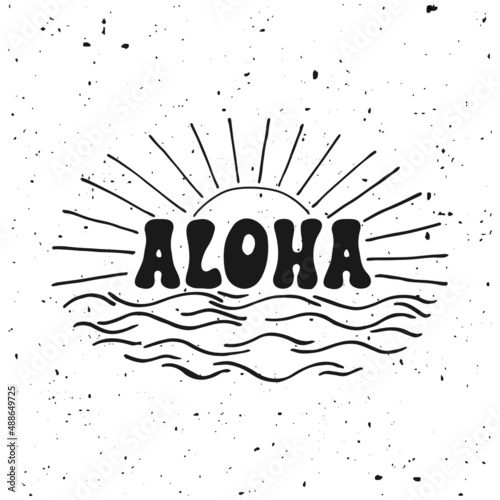 Aloha surfing lettering. Vector calligraphy illustration