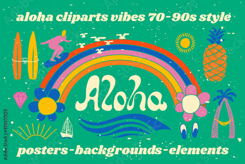 Aloha surfing lettering. Vector calligraphy illustration