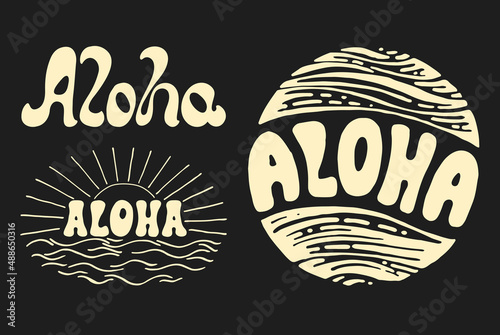 Aloha surfing lettering. Vector calligraphy illustration photo