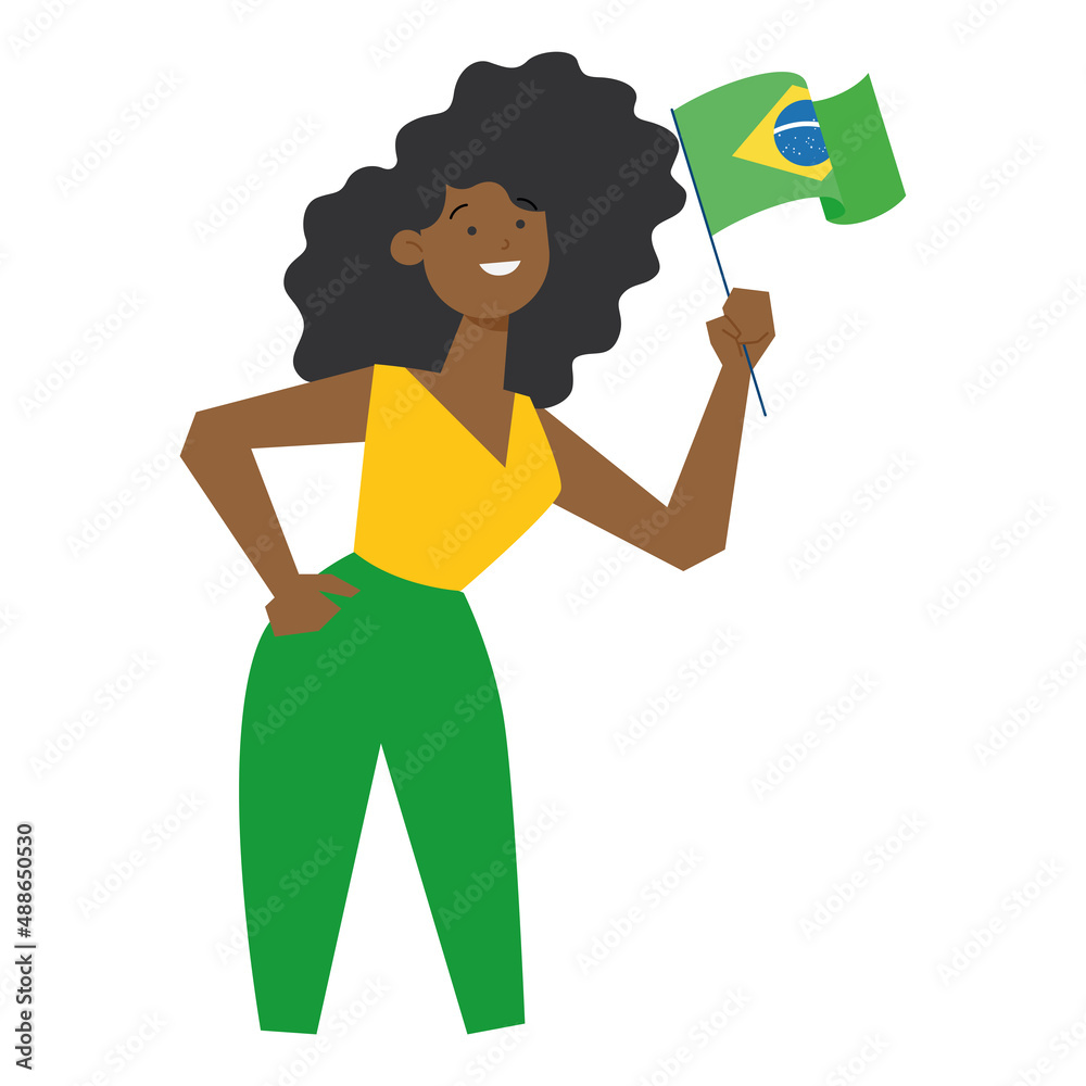 Isolated happy girl holding flag of Brazil Vector Isolated happy girl holding flag of Brazil Vector