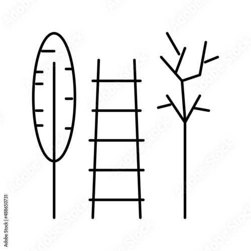 stairs and tool for care house plant line icon vector illustration