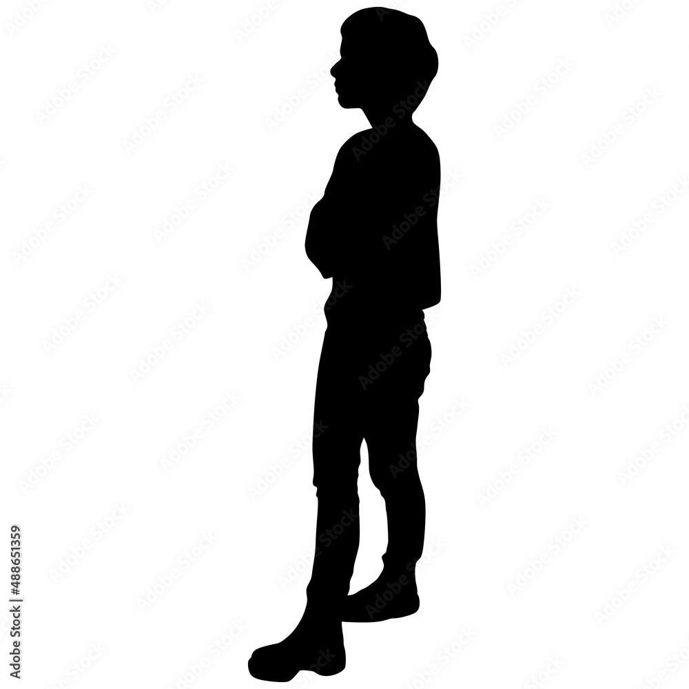 Black silhouette of girl with short hair in trousers and boots