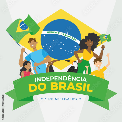 Brazil independence day poster people holding flag of Brazil Vector