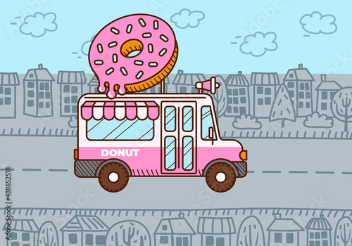 Donut van in the city. Food truck