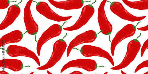Vector seamless pattern of vintage chilli pattern.