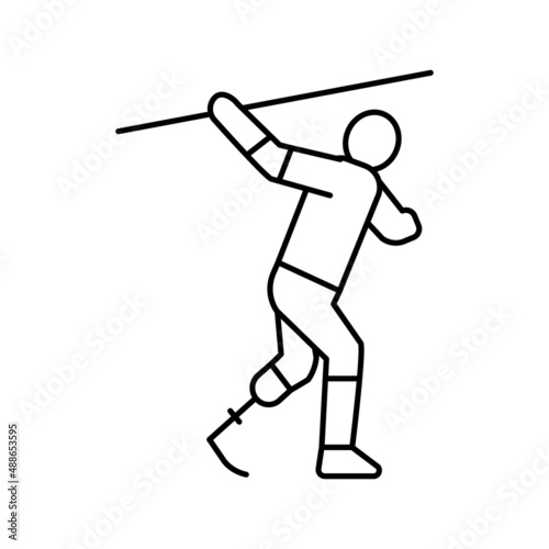 javelin-throwing handicapped athlete line icon vector illustration