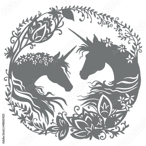 Papercut and cricut unicorn template vector illustration 5