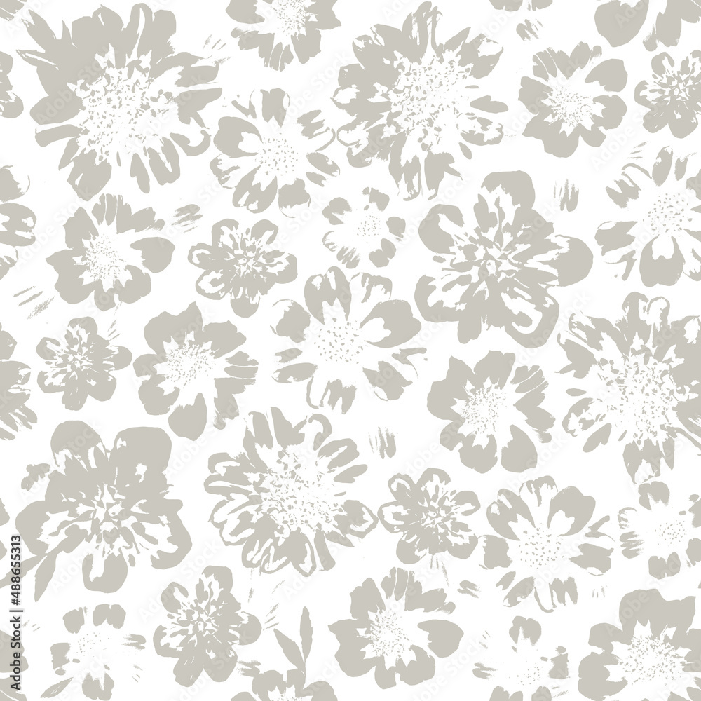 seamless abstract white background with grey flowers. vector floral background. monochrome. seamless abstract white background with grey flowers. vector floral background. monochrome.