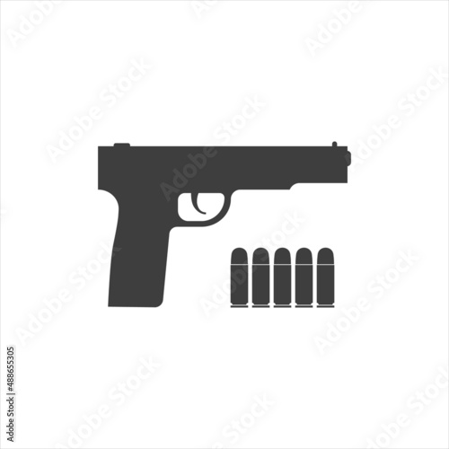pistol and cartridges on a white background