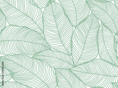 seamless abstract floral background with leaves. white patterrn with green painted leaves. Vector illustration. Monochorome.