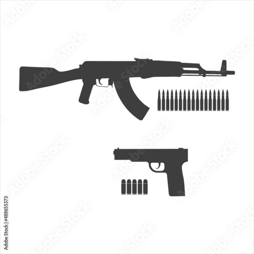 Semi-Automatic Rifle, Bolt Action Rifle and Pistols Silhouette Vector