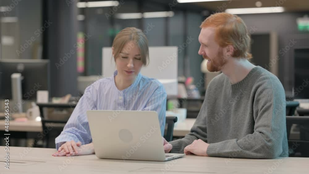 Young Man and Woman Talking on Video Call on Laptop Young Man and Woman Talking on Video Call on Laptop