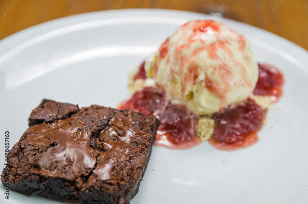 Close-up of delicious chocolade brownie dessert Close-up of delicious chocolade brownie dessert