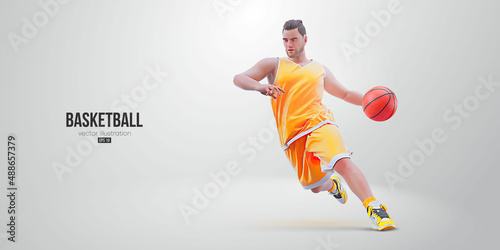 Realistic silhouette of a basketball player man in action isolated white background. Vector illustration