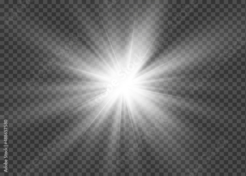 Glowing flash. Sparkling light effects of lens flare with colorful twinkle. Beautiful glare effect with bokeh, glitter particles and rays. Shining abstract background.