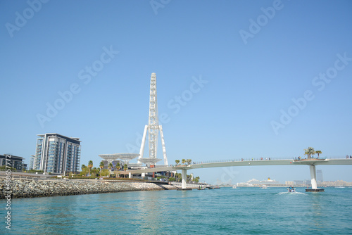 Dubai, UAE - February 3, 2022: Bluewaters pedestrian bridge in Marina Walk