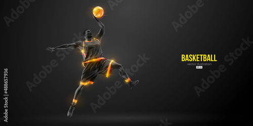 Abstract silhouette of a basketball player man in action isolated black background. Vector illustration