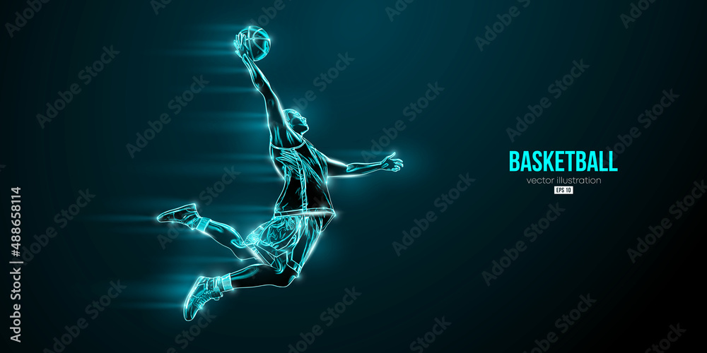 Abstract silhouette of a basketball player man in action isolated blue background. Vector illustration