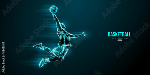 Abstract silhouette of a basketball player man in action isolated blue background. Vector illustration photo