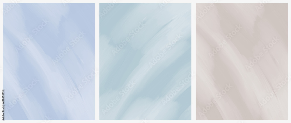 Delicate Abstract Oil Painting Style Vector Layouts. Light Beige and Pastel Blue Paint Stains on a White Background. Pastel Color Stains Print Set.