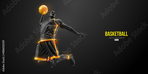 Abstract silhouette of a basketball player man in action isolated black background. Vector illustration