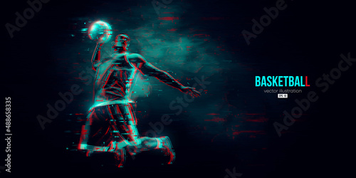 Abstract silhouette of a basketball player man in action isolated blue background. Vector illustration