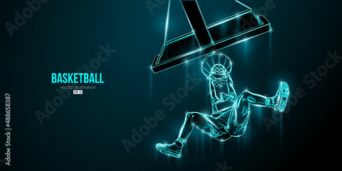Abstract silhouette of a basketball player man in action isolated blue background. Vector illustration