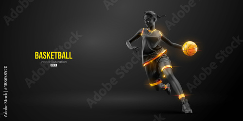 Abstract silhouette of a basketball player woman in action isolated black background. Vector illustration