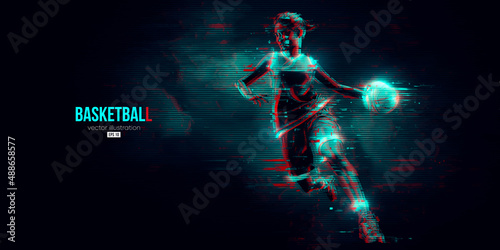 Abstract silhouette of a basketball player woman in action isolated blue background. Vector illustration