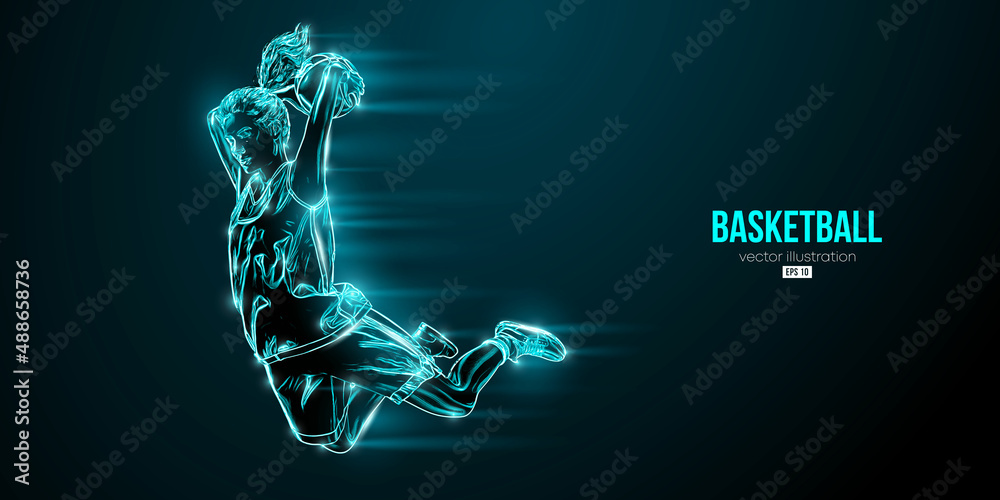 Abstract silhouette of a basketball player woman in action isolated blue background. Vector illustration Abstract silhouette of a basketball player woman in action isolated blue background. Vector illustration
