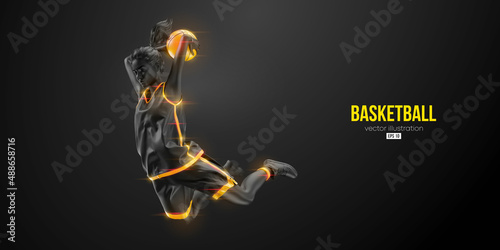 Abstract silhouette of a basketball player woman in action isolated black background. Vector illustration