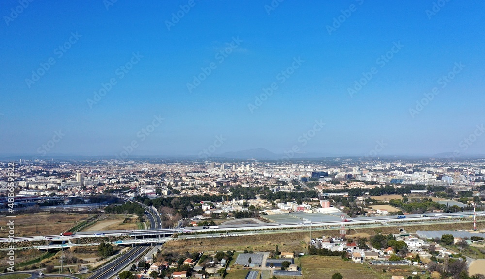 vue aérienne de Montpellier, Lattes et Mauguio dans le sud de la France en Occitanie vue aérienne de Montpellier, Lattes et Mauguio dans le sud de la France en Occitanie