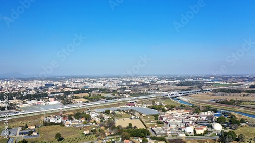 vue aérienne de Montpellier, Lattes et Mauguio dans le sud de la France en Occitanie © Lotharingia