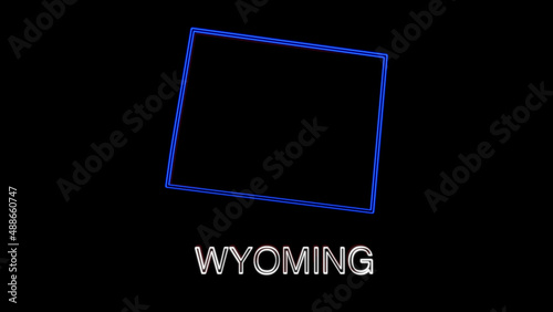 Neon animated map showing the state of Wyoming from the united state of america. 2d map of Wyoming.