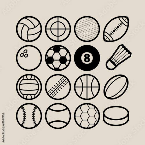 Sport balls icons black set