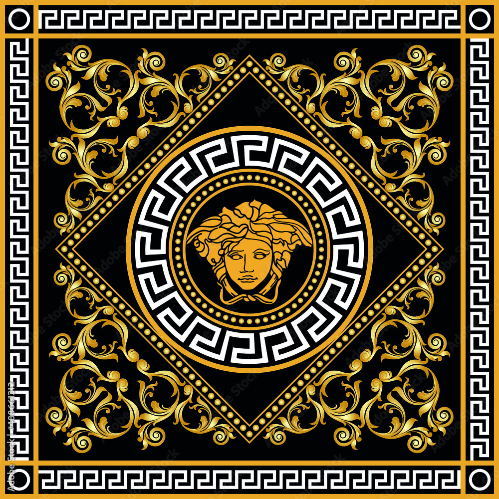 Golden baroque pattern on black. EPS10 Illustration.	 - obrazy, fototapety, plakaty 
