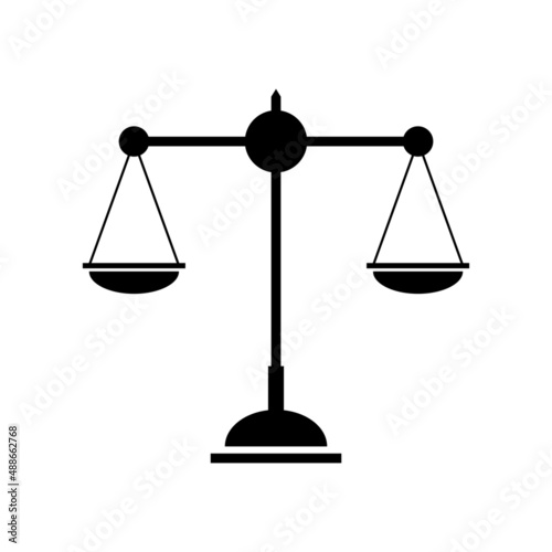 Silhouette vintage scales in flat style template for legal illustration of justice, scales icon in balance and equilibrium. Unbiased scales. Isolated on white background. Vector illustration photo