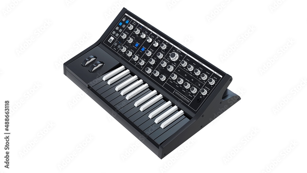 Black analog synthesizer 3D illustration Black analog synthesizer 3D illustration