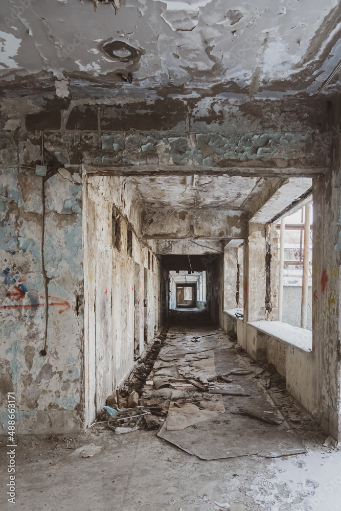 old abandoned building. Old stairs of an abandoned house. old room interior