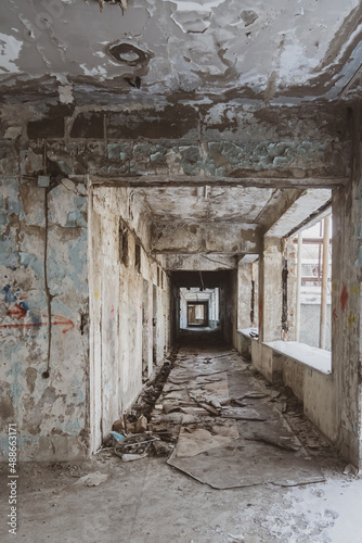 old abandoned building. Old stairs of an abandoned house. old room interior