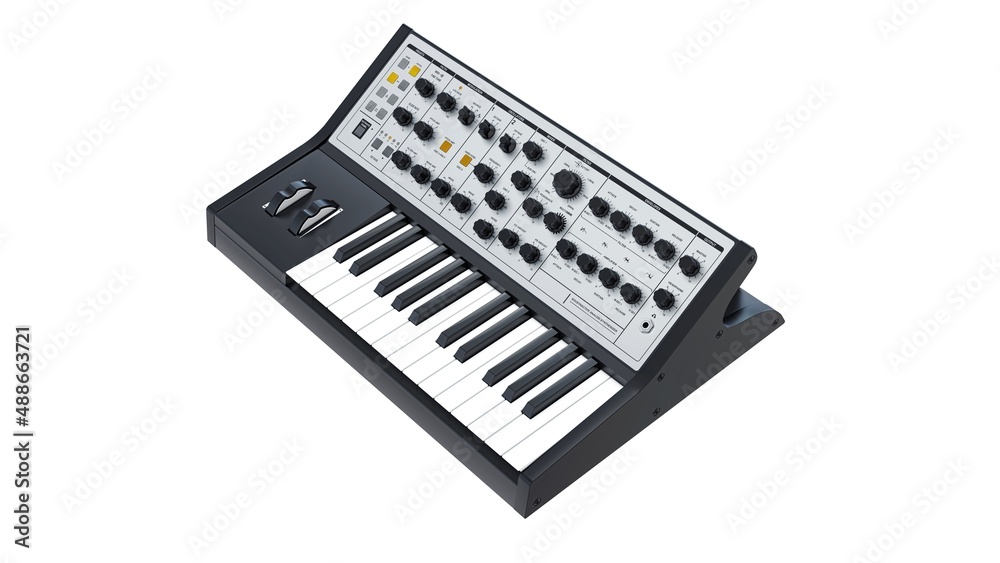 Black analog synthesizer 3D illustration Black analog synthesizer 3D illustration