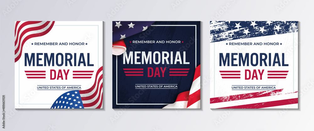 USA Memorial Day square greeting card with background in United States ...